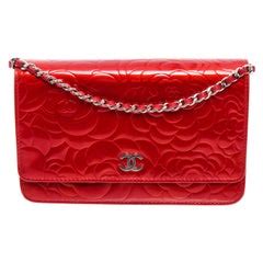 chanel red patent leather camellia wallet on chain|small double wallet chanel.